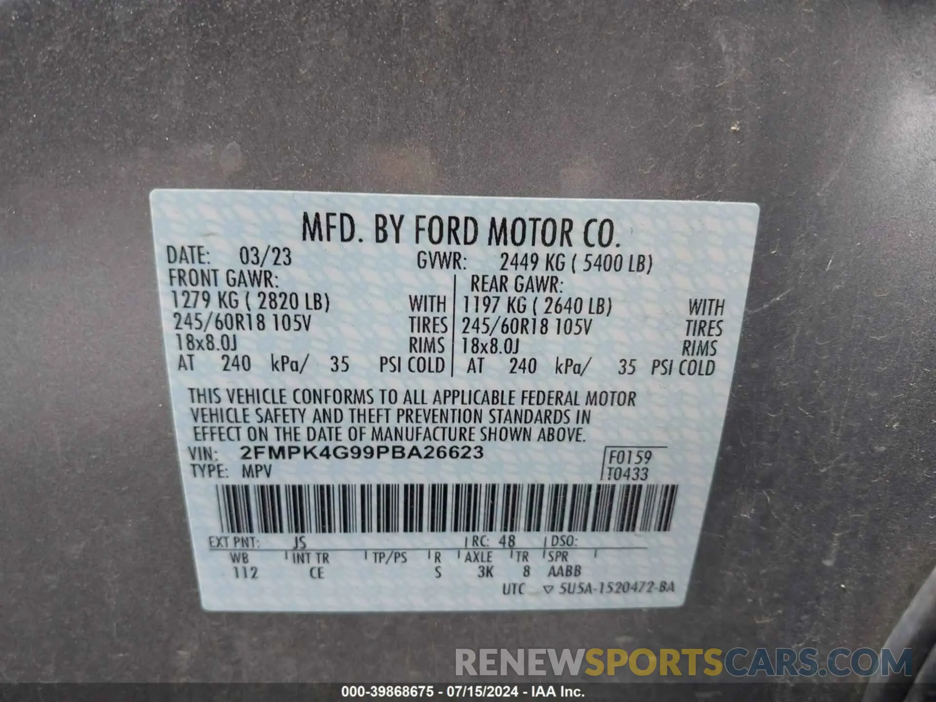 9 Photograph of a damaged car 2FMPK4G99PBA26623 FORD EDGE 2023