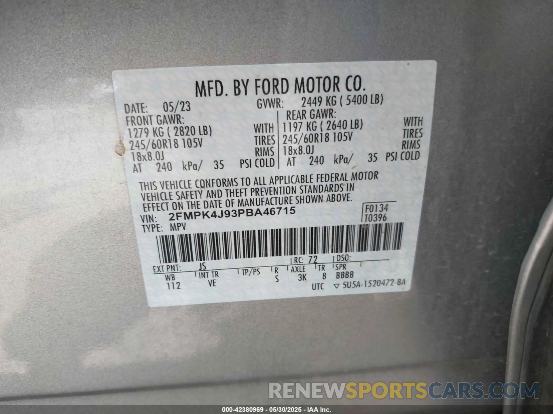 9 Photograph of a damaged car 2FMPK4J93PBA46715 FORD EDGE 2023