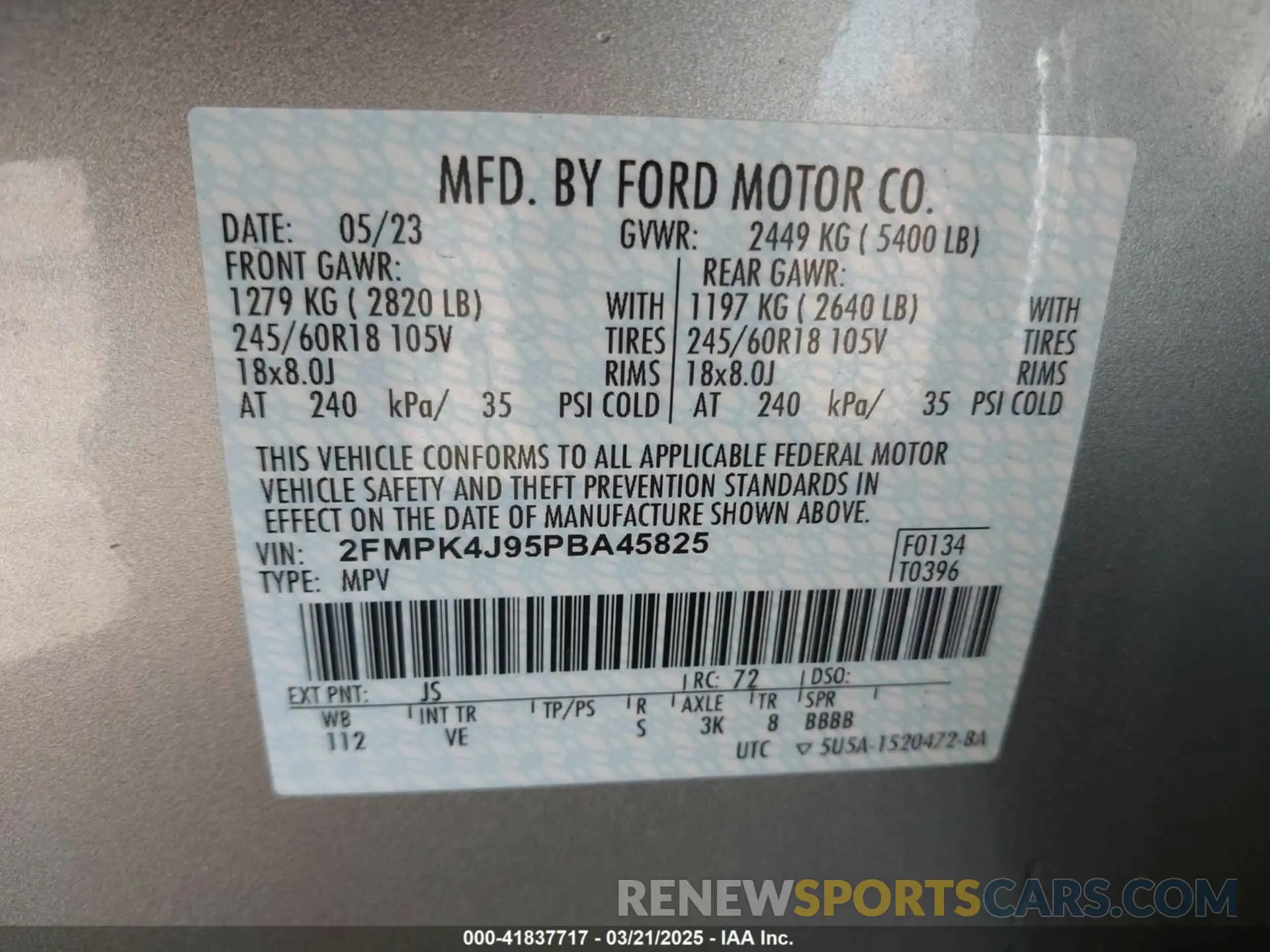 9 Photograph of a damaged car 2FMPK4J95PBA45825 FORD EDGE 2023