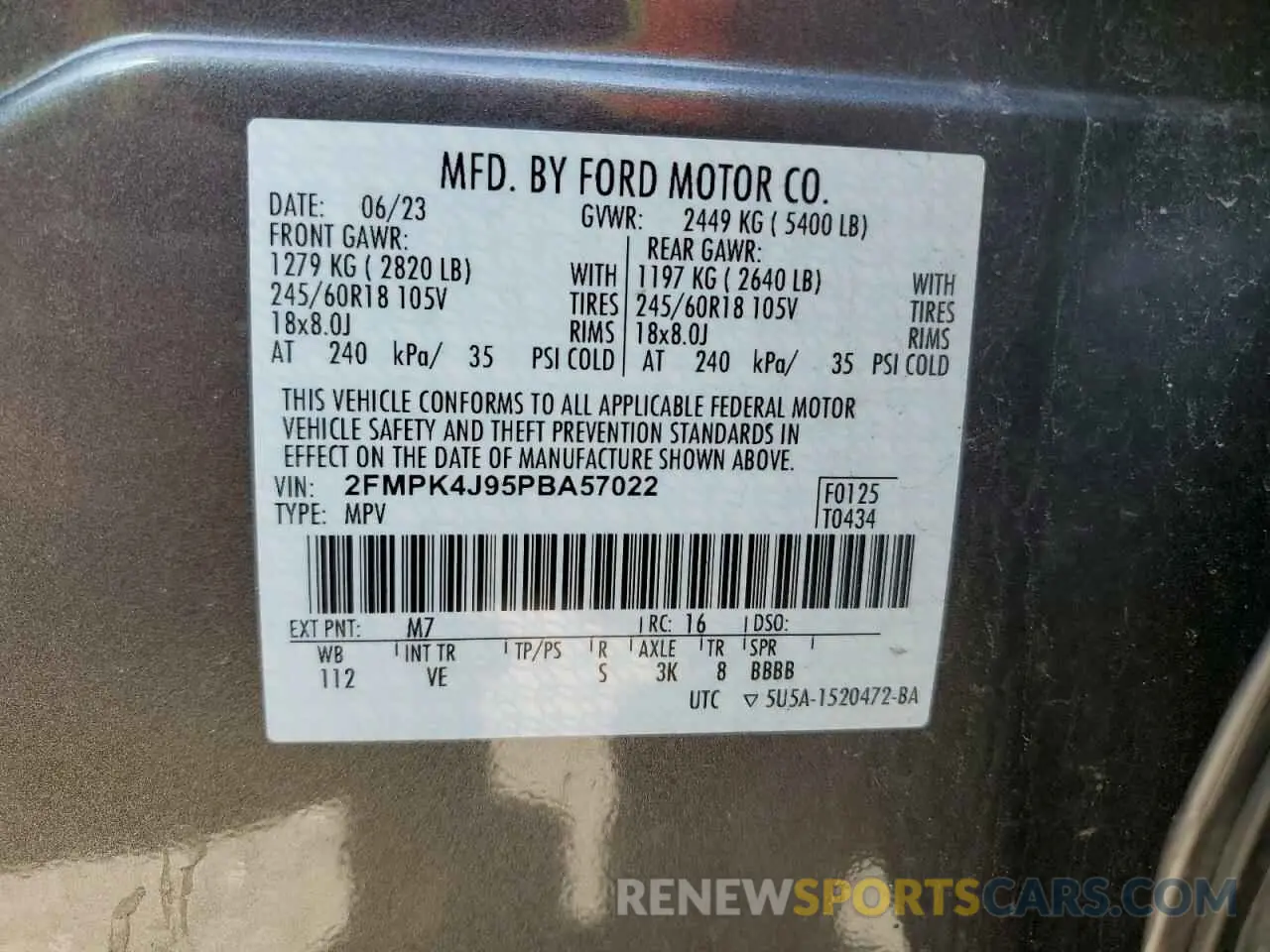13 Photograph of a damaged car 2FMPK4J95PBA57022 FORD EDGE 2023