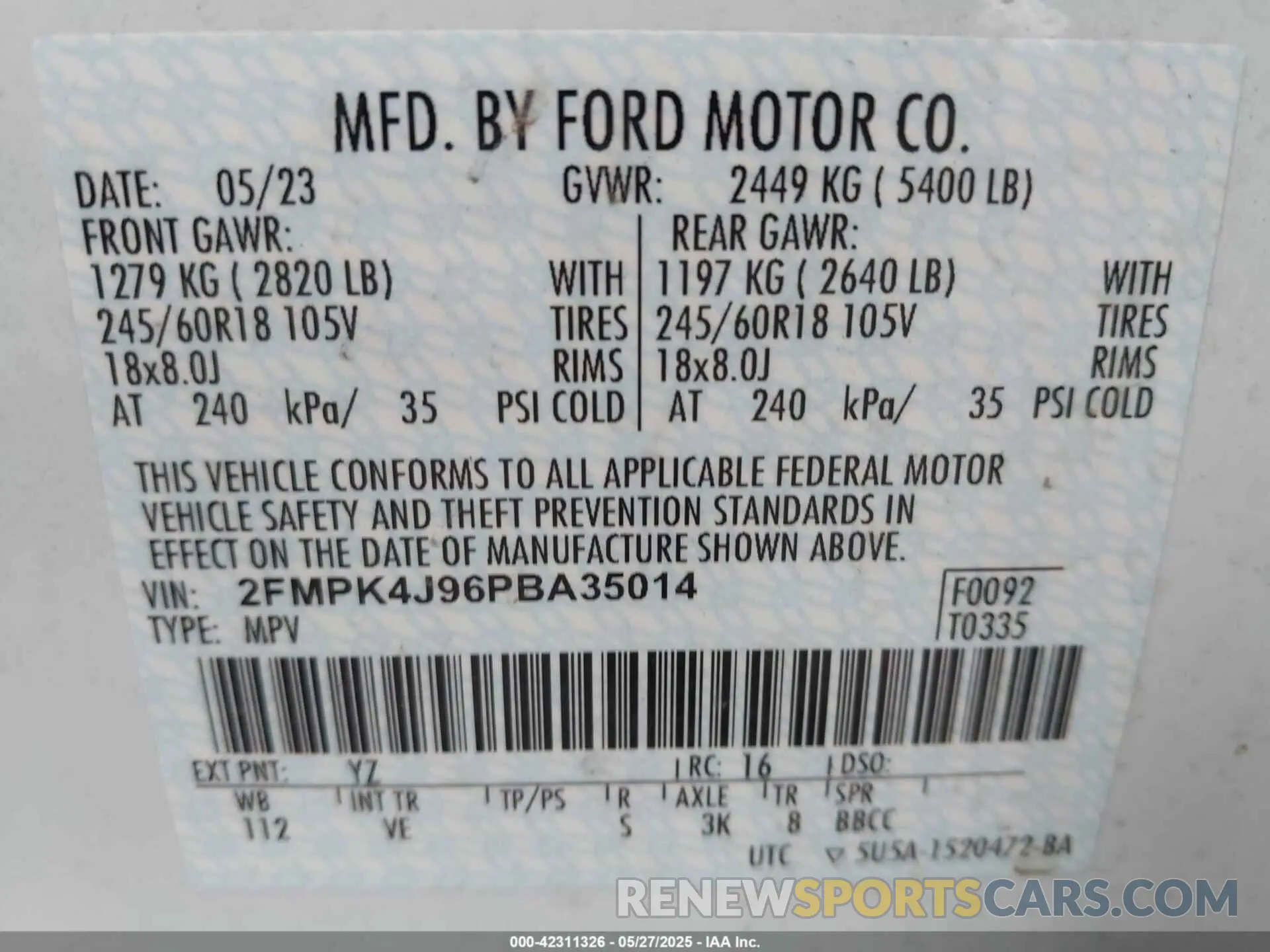 9 Photograph of a damaged car 2FMPK4J96PBA35014 FORD EDGE 2023