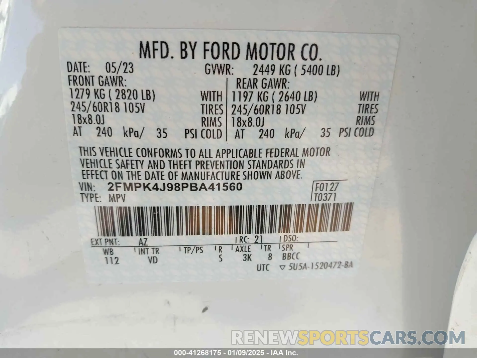 9 Photograph of a damaged car 2FMPK4J98PBA41560 FORD EDGE 2023