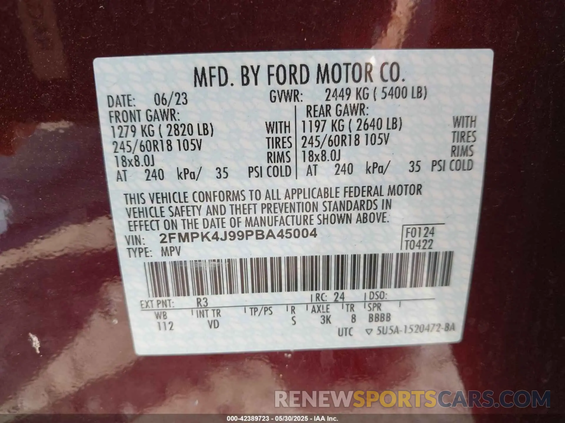 9 Photograph of a damaged car 2FMPK4J99PBA45004 FORD EDGE 2023