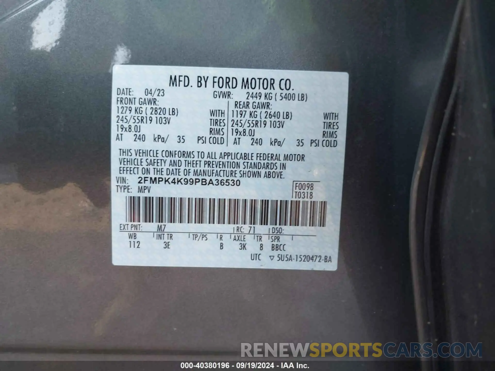 9 Photograph of a damaged car 2FMPK4K99PBA36530 FORD EDGE 2023