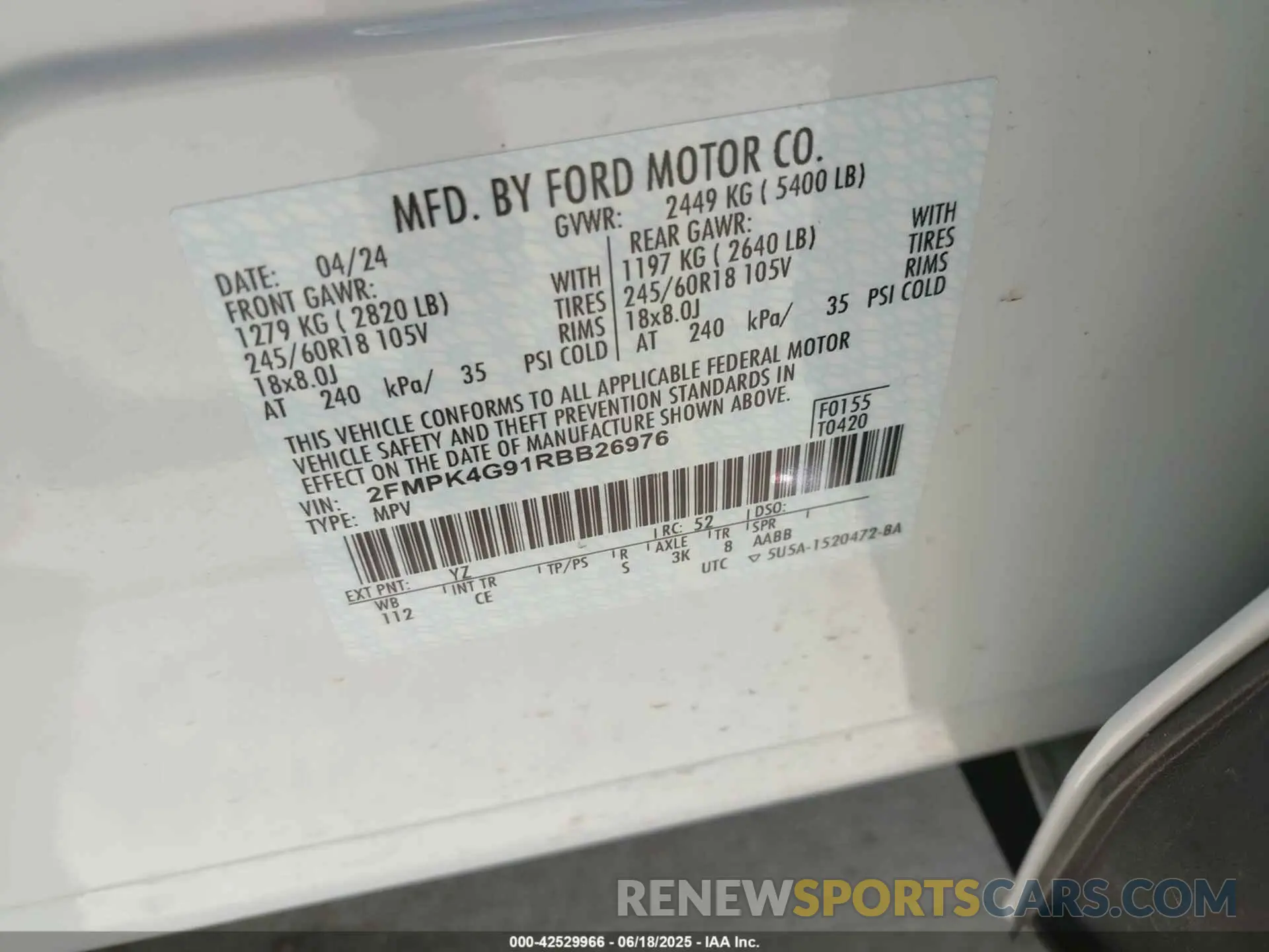 9 Photograph of a damaged car 2FMPK4G91RBB26976 FORD EDGE 2024