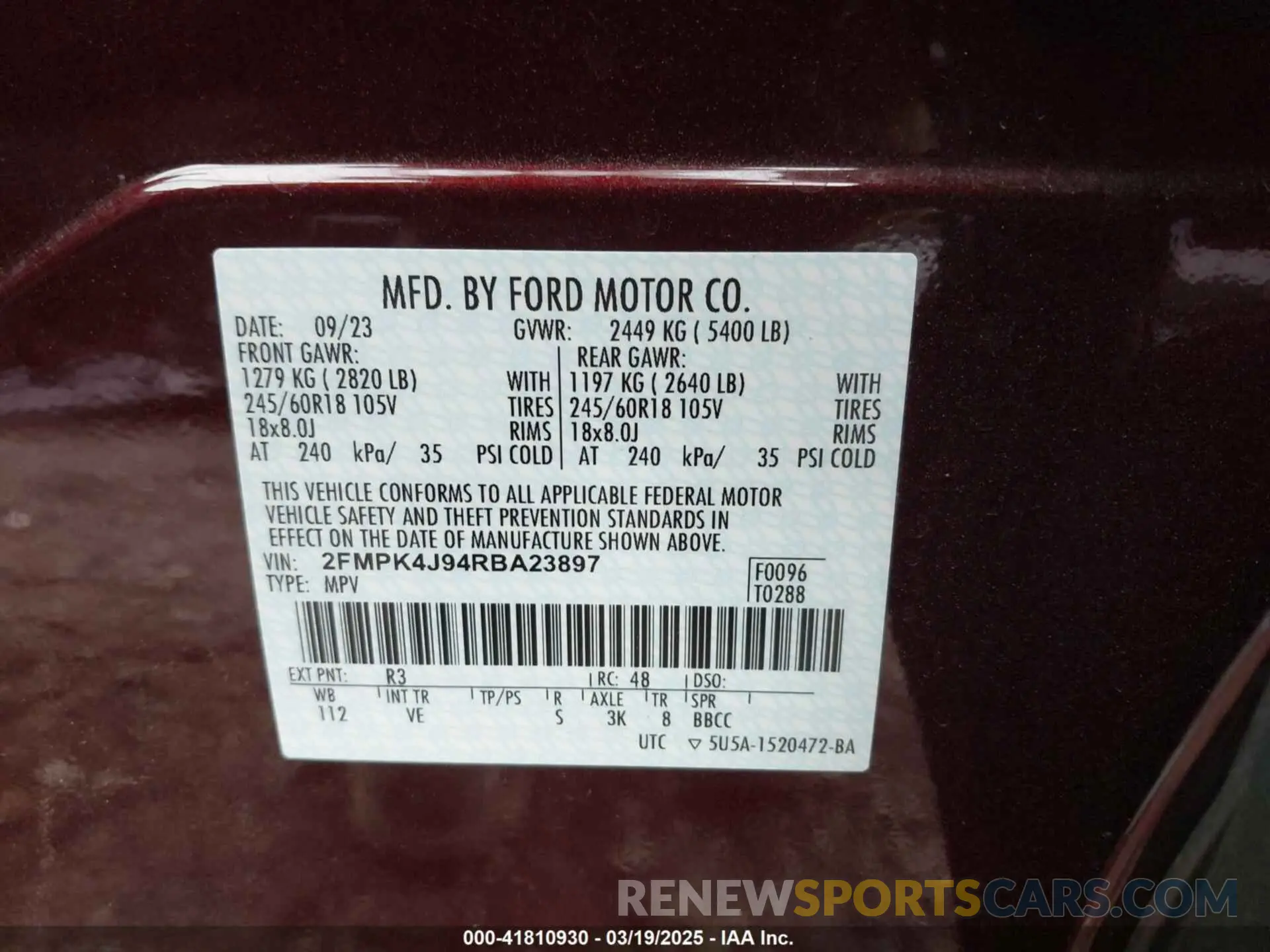 9 Photograph of a damaged car 2FMPK4J94RBA23897 FORD EDGE 2024