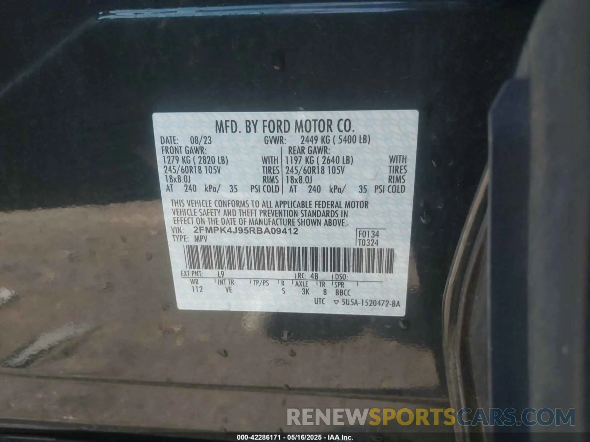 9 Photograph of a damaged car 2FMPK4J95RBA09412 FORD EDGE 2024