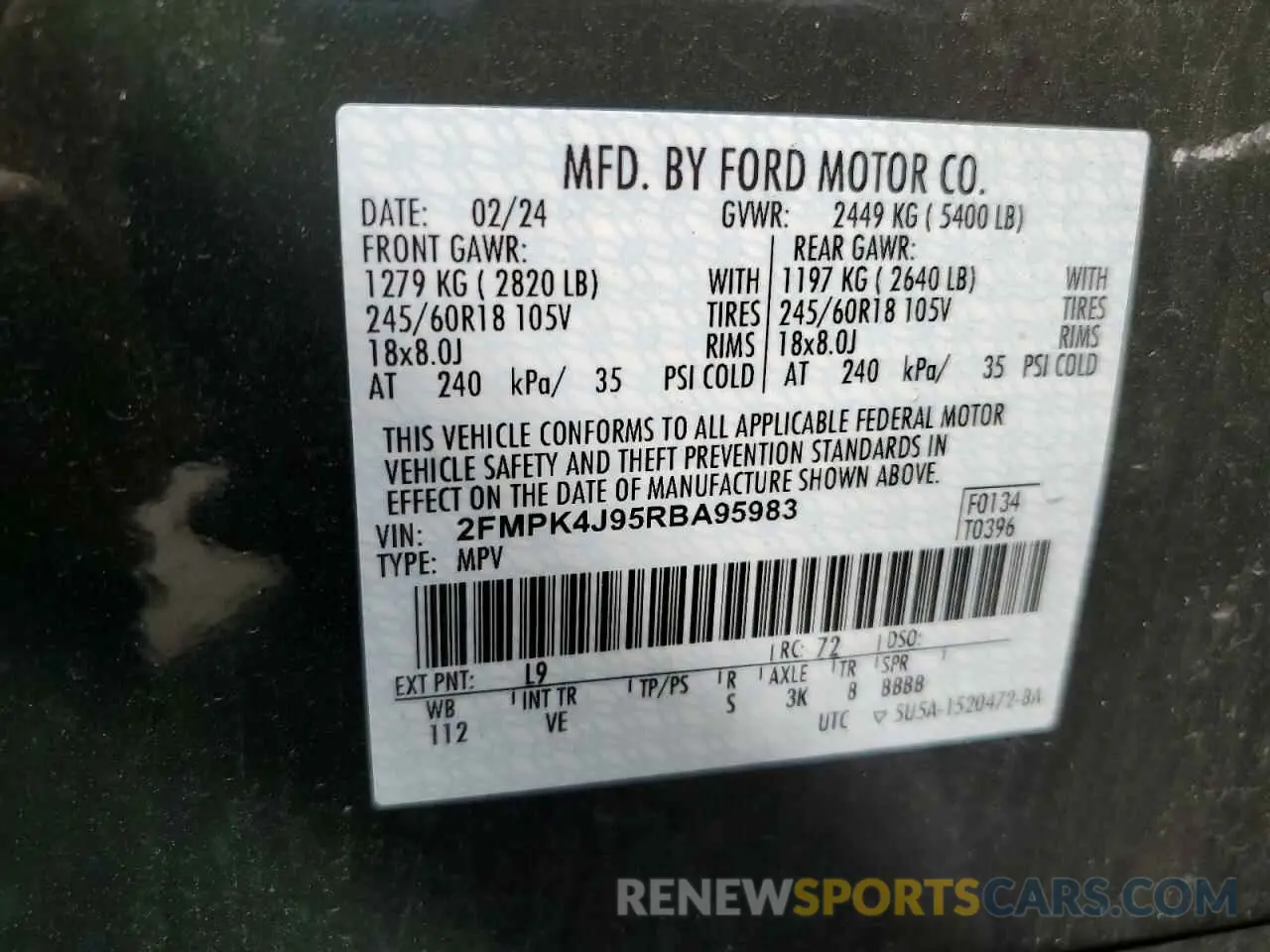 13 Photograph of a damaged car 2FMPK4J95RBA95983 FORD EDGE 2024