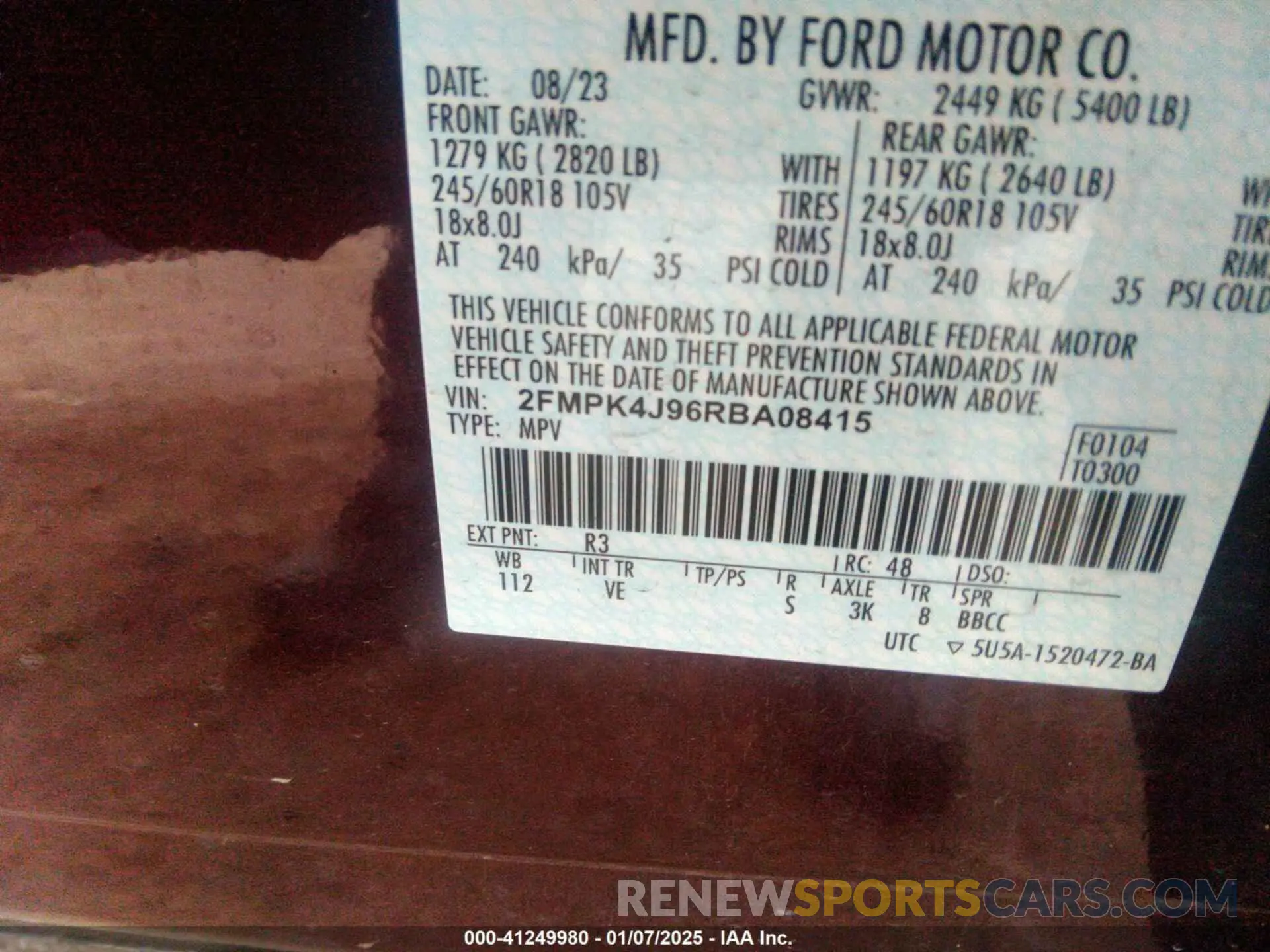 9 Photograph of a damaged car 2FMPK4J96RBA08415 FORD EDGE 2024