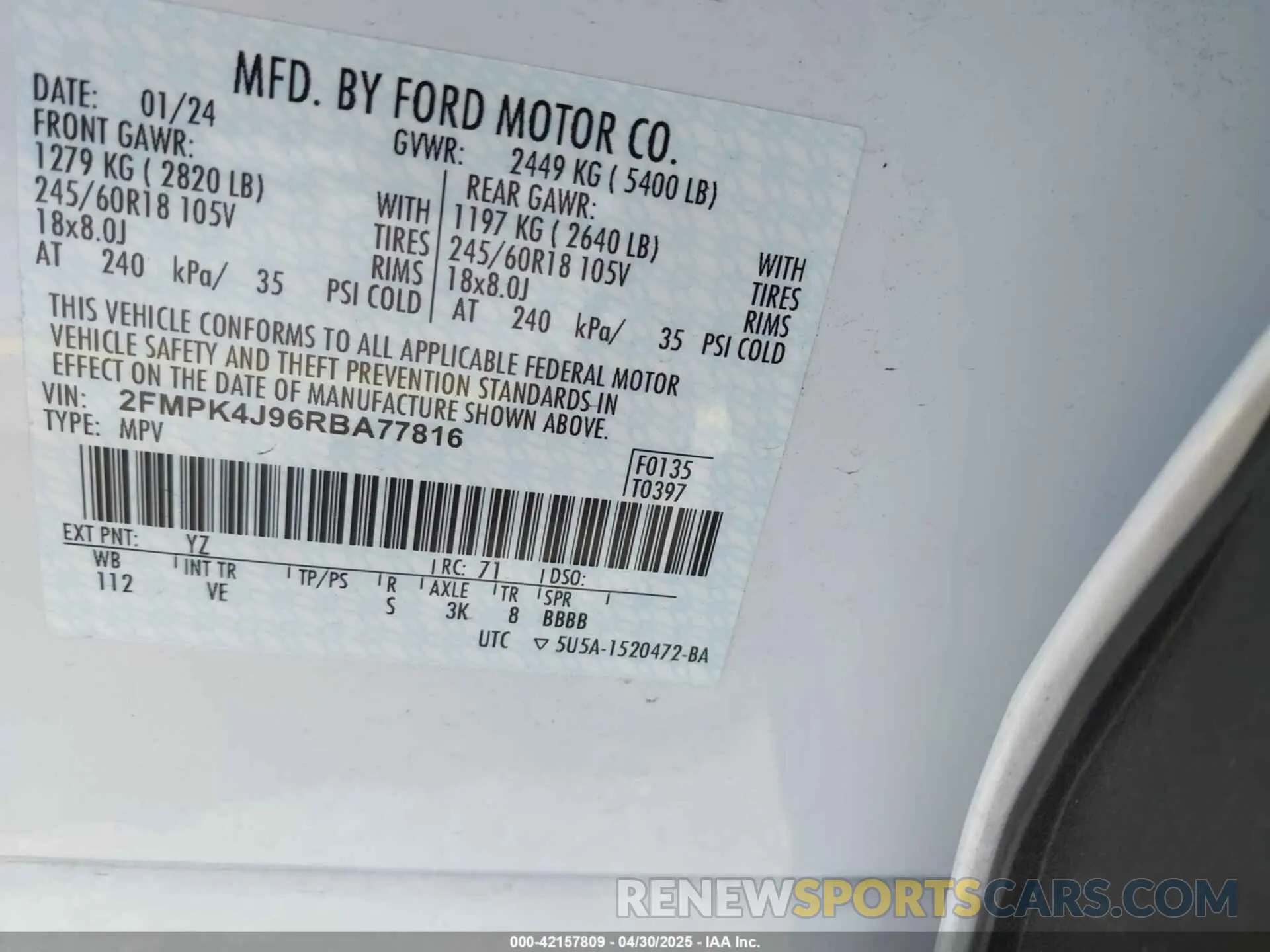 9 Photograph of a damaged car 2FMPK4J96RBA77816 FORD EDGE 2024