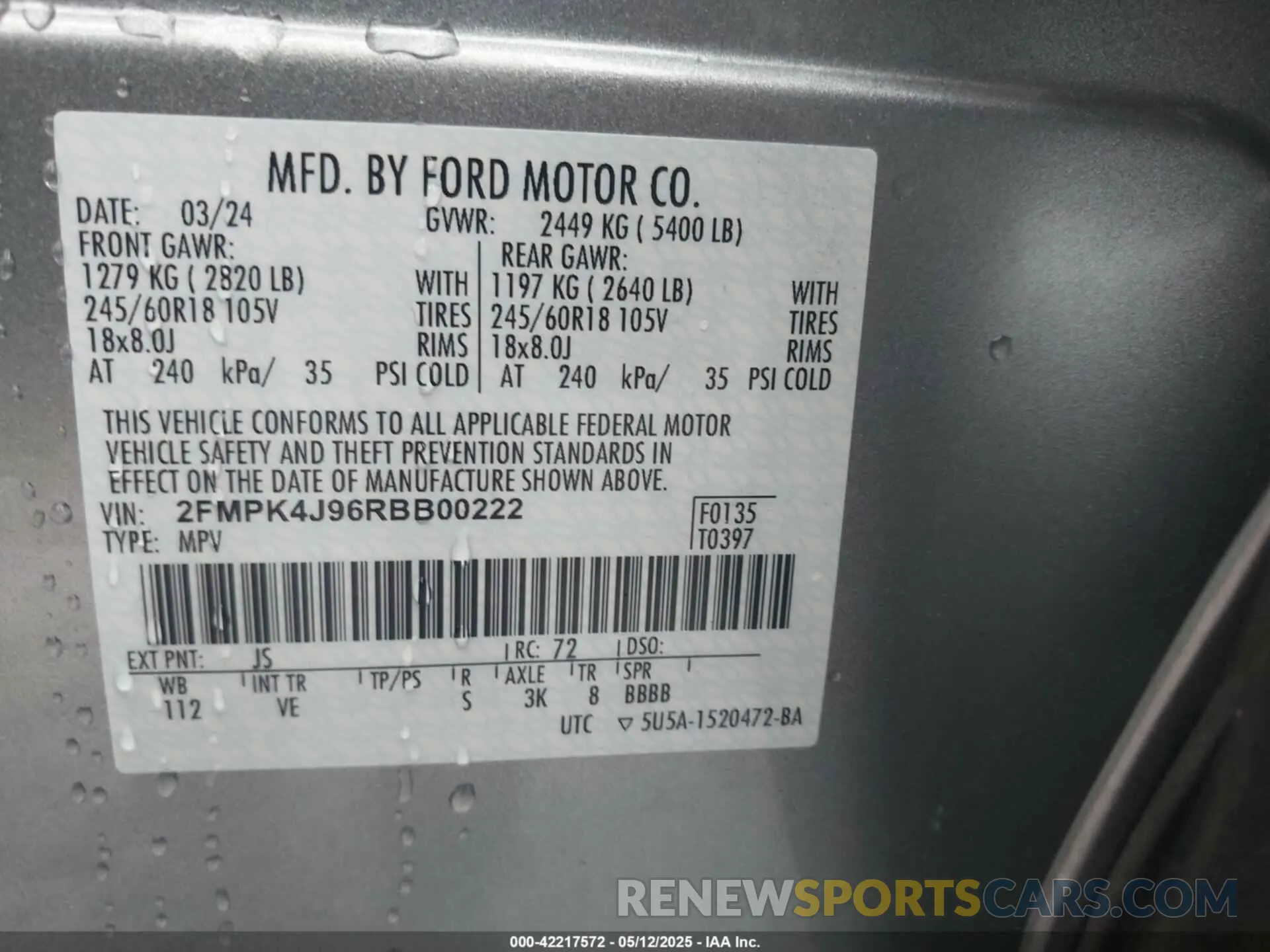 9 Photograph of a damaged car 2FMPK4J96RBB00222 FORD EDGE 2024