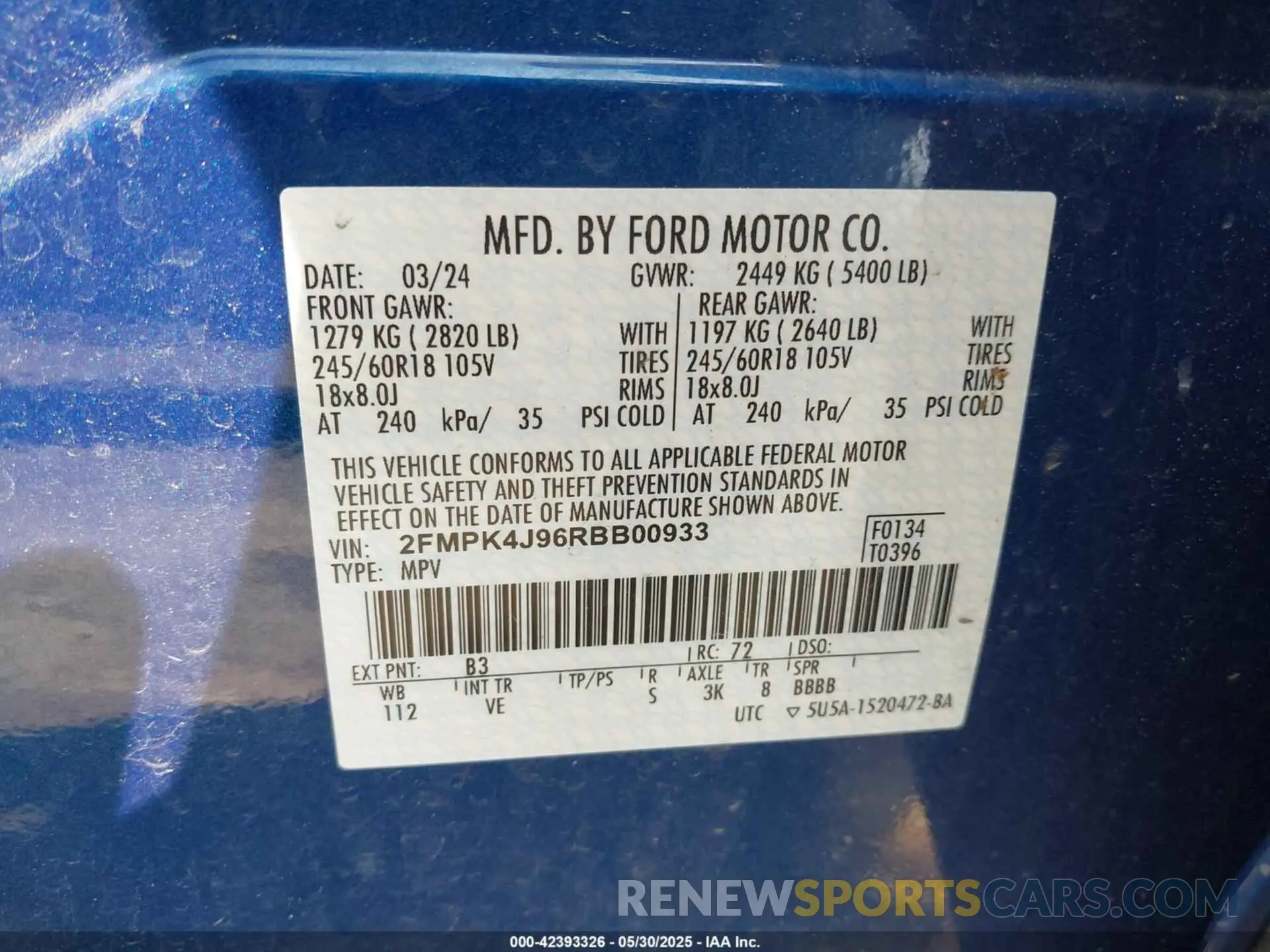 9 Photograph of a damaged car 2FMPK4J96RBB00933 FORD EDGE 2024