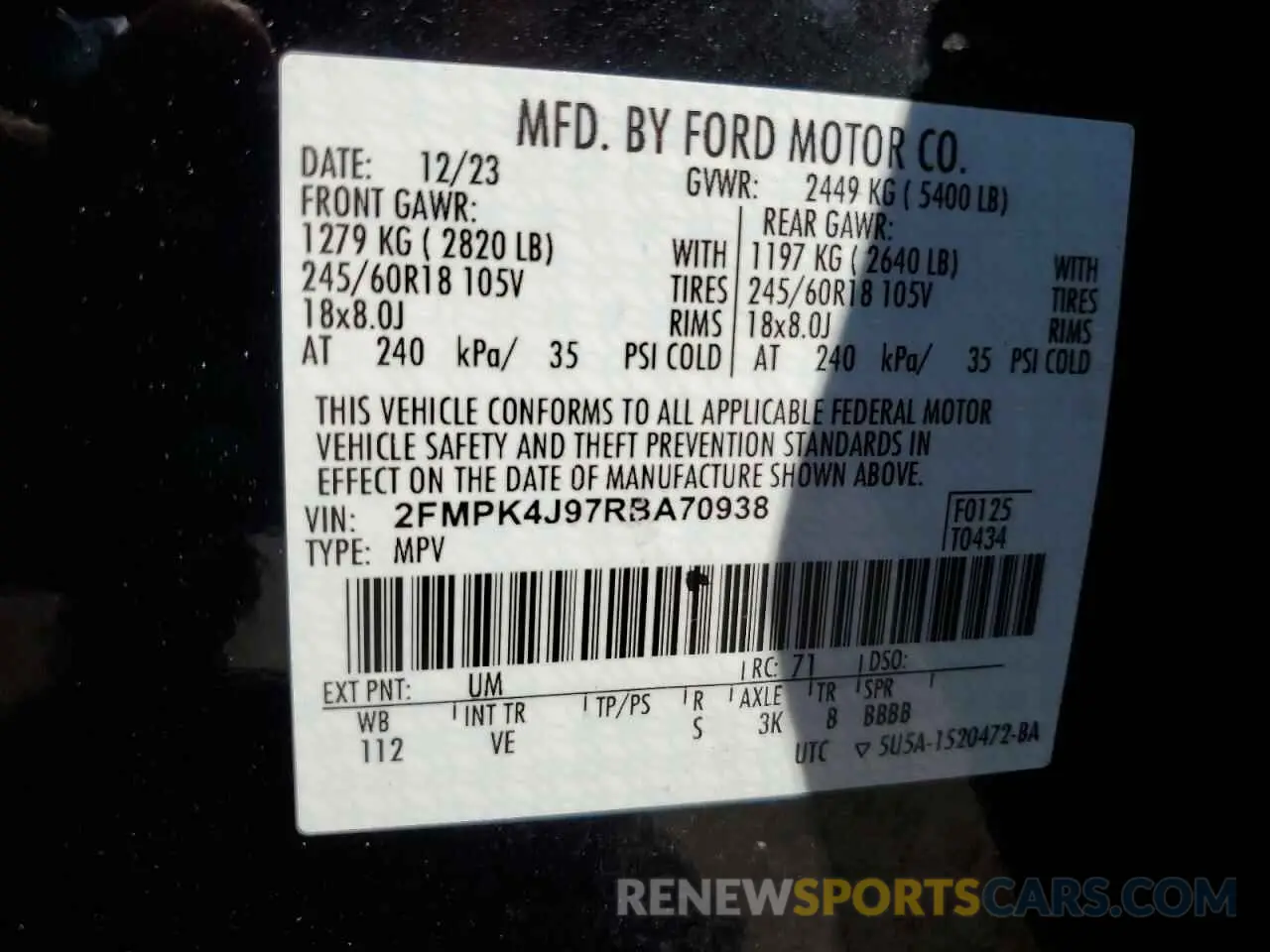 14 Photograph of a damaged car 2FMPK4J97RBA70938 FORD EDGE 2024