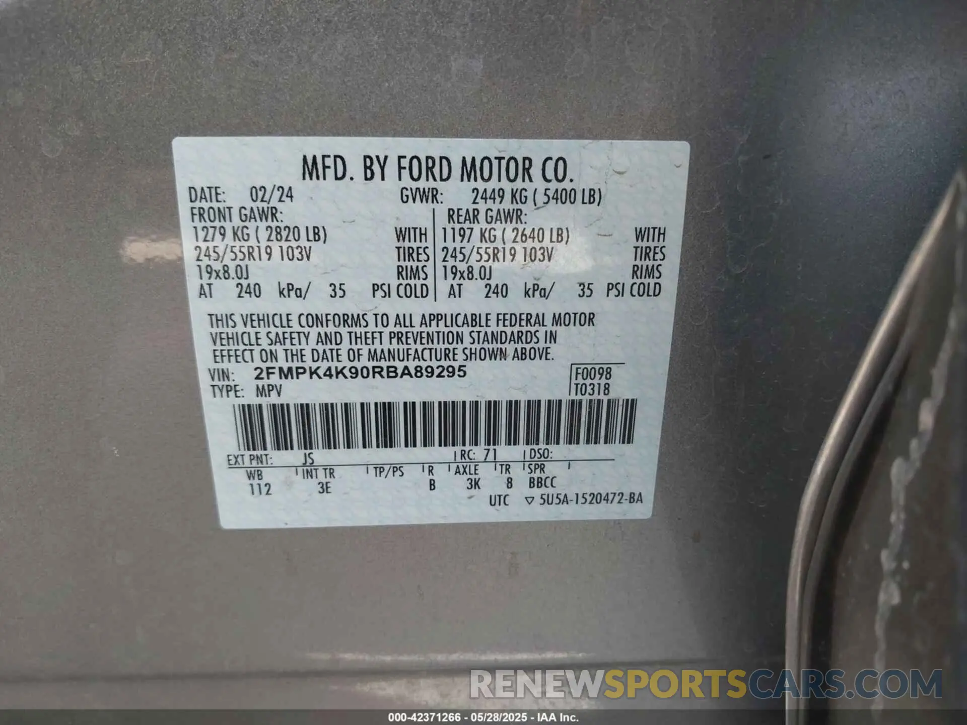 9 Photograph of a damaged car 2FMPK4K90RBA89295 FORD EDGE 2024