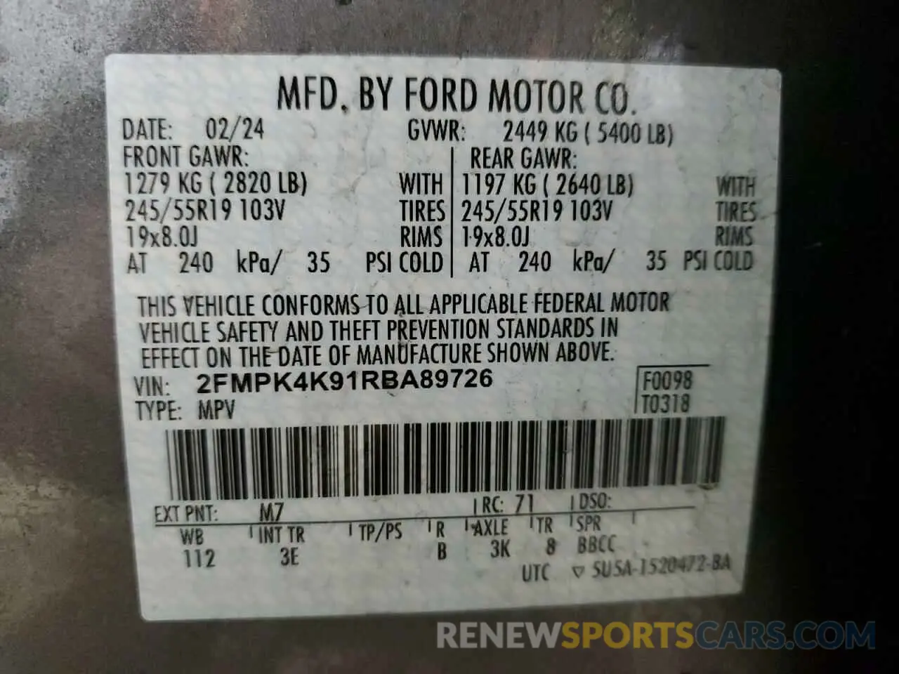14 Photograph of a damaged car 2FMPK4K91RBA89726 FORD EDGE 2024