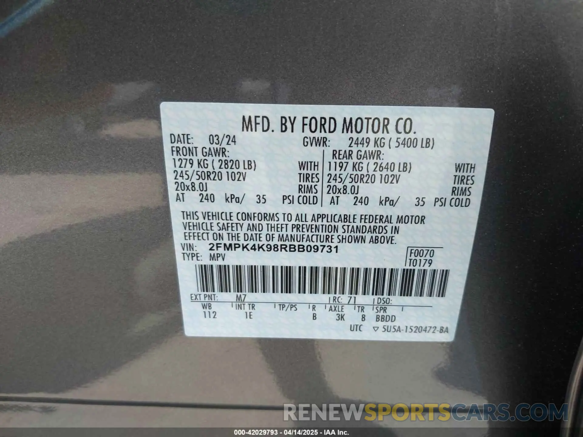 9 Photograph of a damaged car 2FMPK4K98RBB09731 FORD EDGE 2024