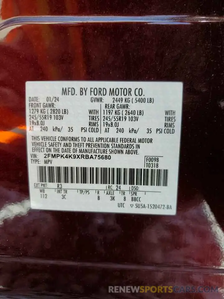 12 Photograph of a damaged car 2FMPK4K9XRBA75680 FORD EDGE 2024