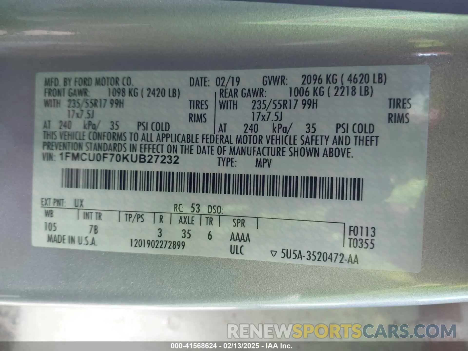 9 Photograph of a damaged car 1FMCU0F70KUB27232 FORD ESCAPE 2019