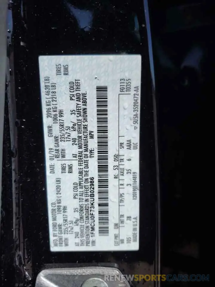 14 Photograph of a damaged car 1FMCU0F73KUB02986 FORD ESCAPE 2019