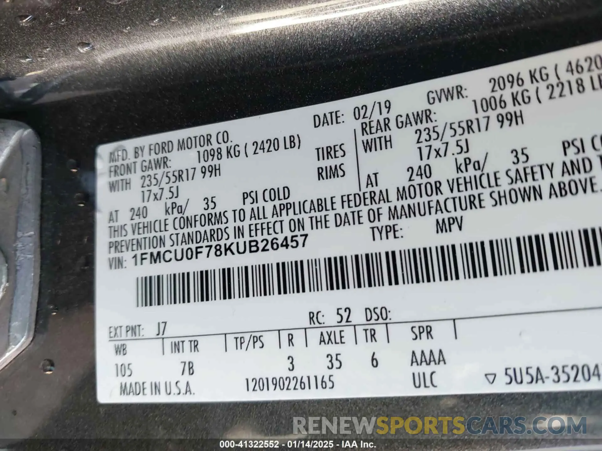 9 Photograph of a damaged car 1FMCU0F78KUB26457 FORD ESCAPE 2019