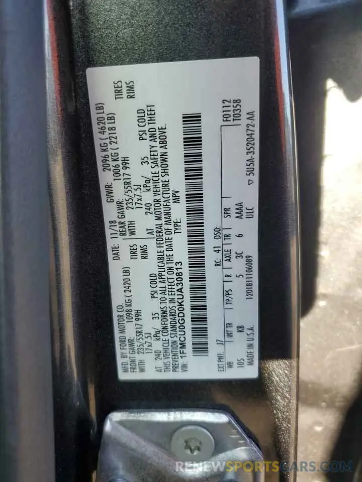 14 Photograph of a damaged car 1FMCU0GD0KUA30813 FORD ESCAPE 2019