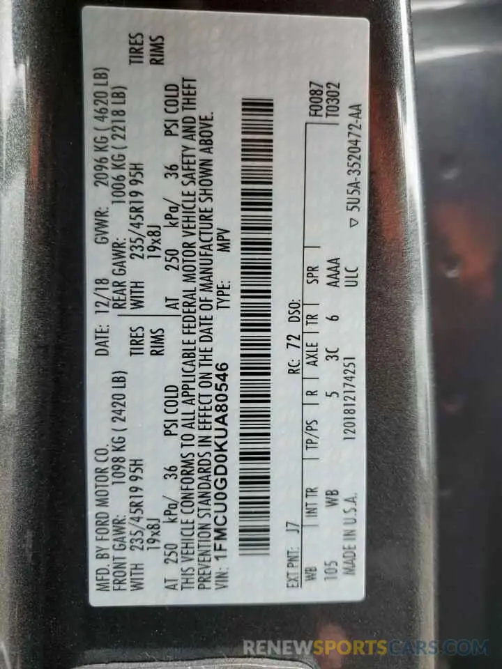 14 Photograph of a damaged car 1FMCU0GD0KUA80546 FORD ESCAPE 2019
