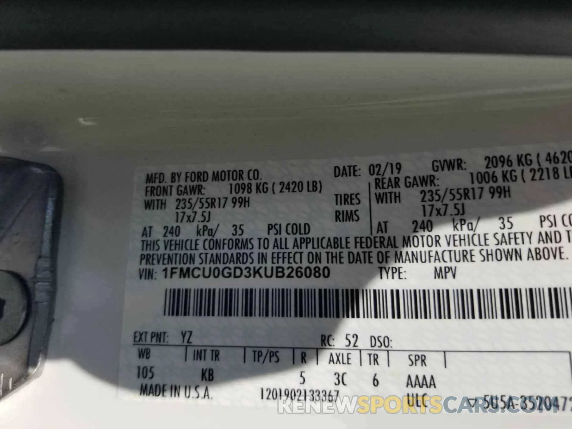 15 Photograph of a damaged car 1FMCU0GD3KUB26080 FORD ESCAPE 2019