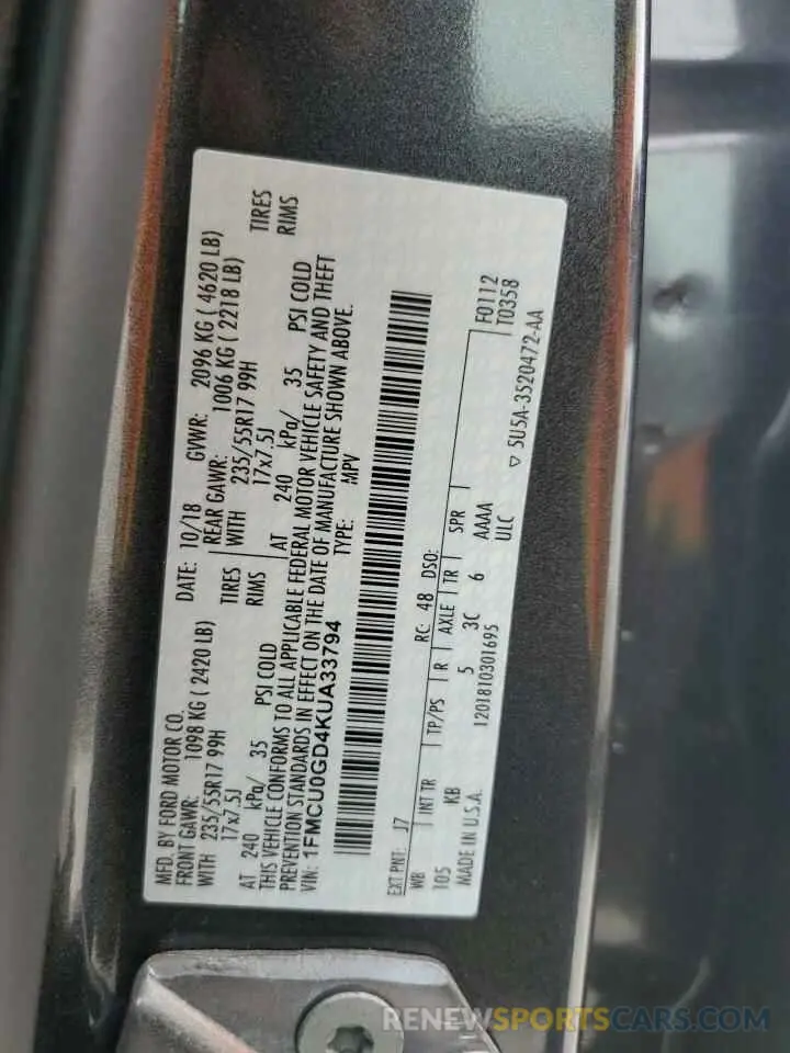 14 Photograph of a damaged car 1FMCU0GD4KUA33794 FORD ESCAPE 2019