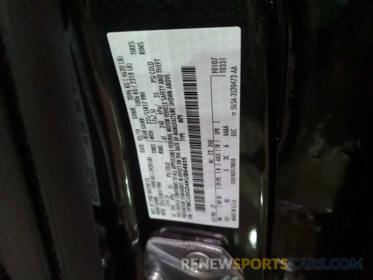 14 Photograph of a damaged car 1FMCU0GD4KUB64935 FORD ESCAPE 2019
