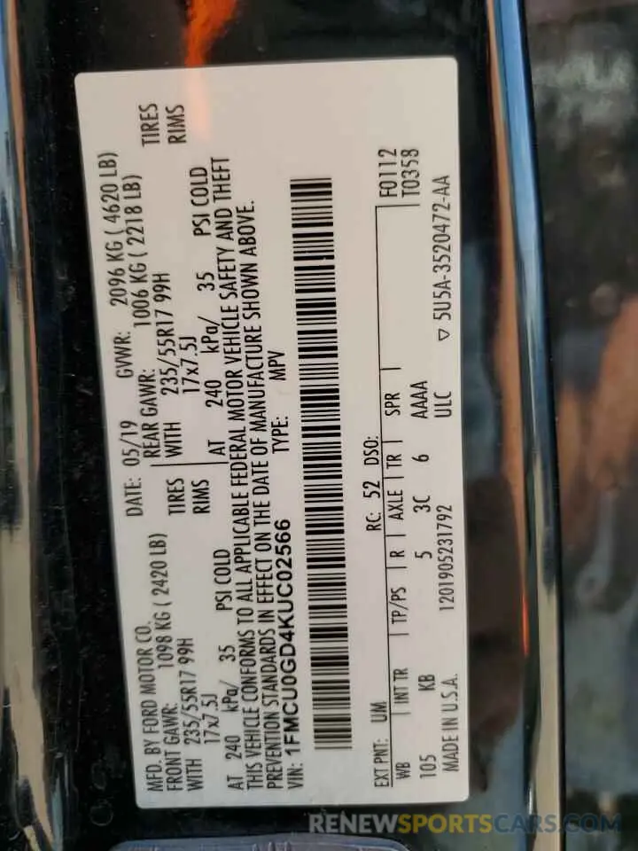 13 Photograph of a damaged car 1FMCU0GD4KUC02566 FORD ESCAPE 2019