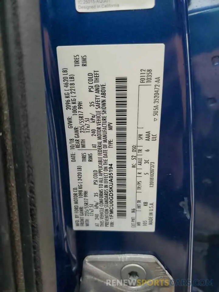 14 Photograph of a damaged car 1FMCU0GD5KUA05194 FORD ESCAPE 2019
