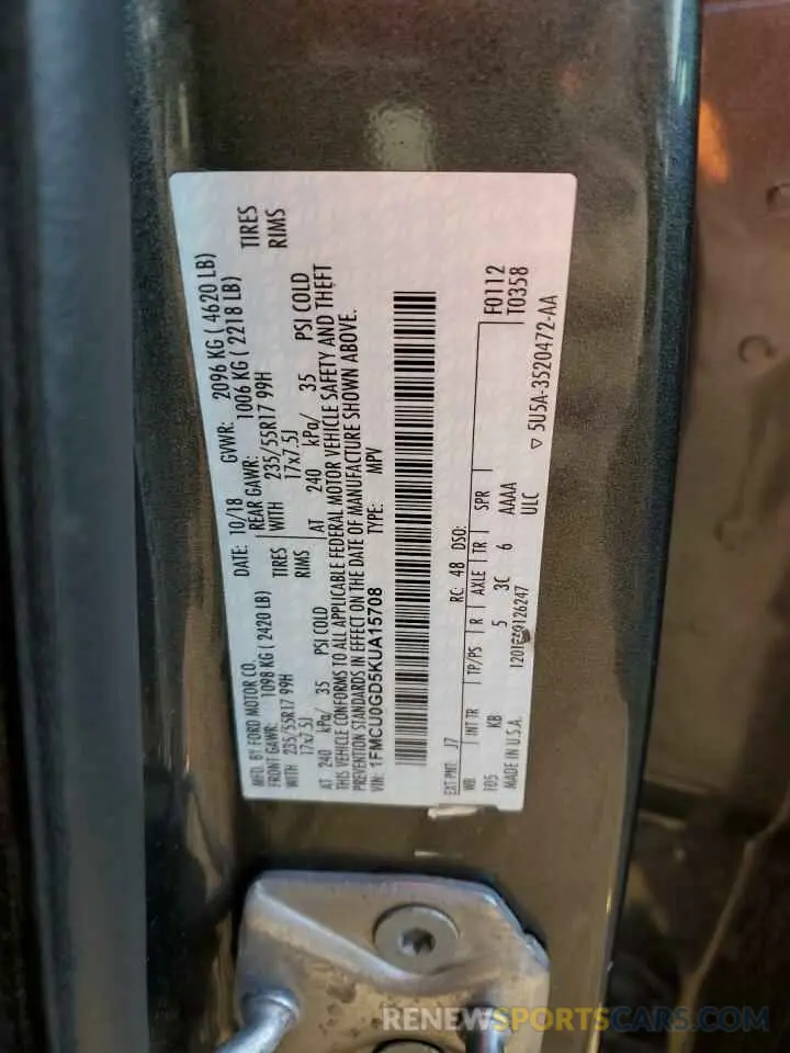 14 Photograph of a damaged car 1FMCU0GD5KUA15708 FORD ESCAPE 2019