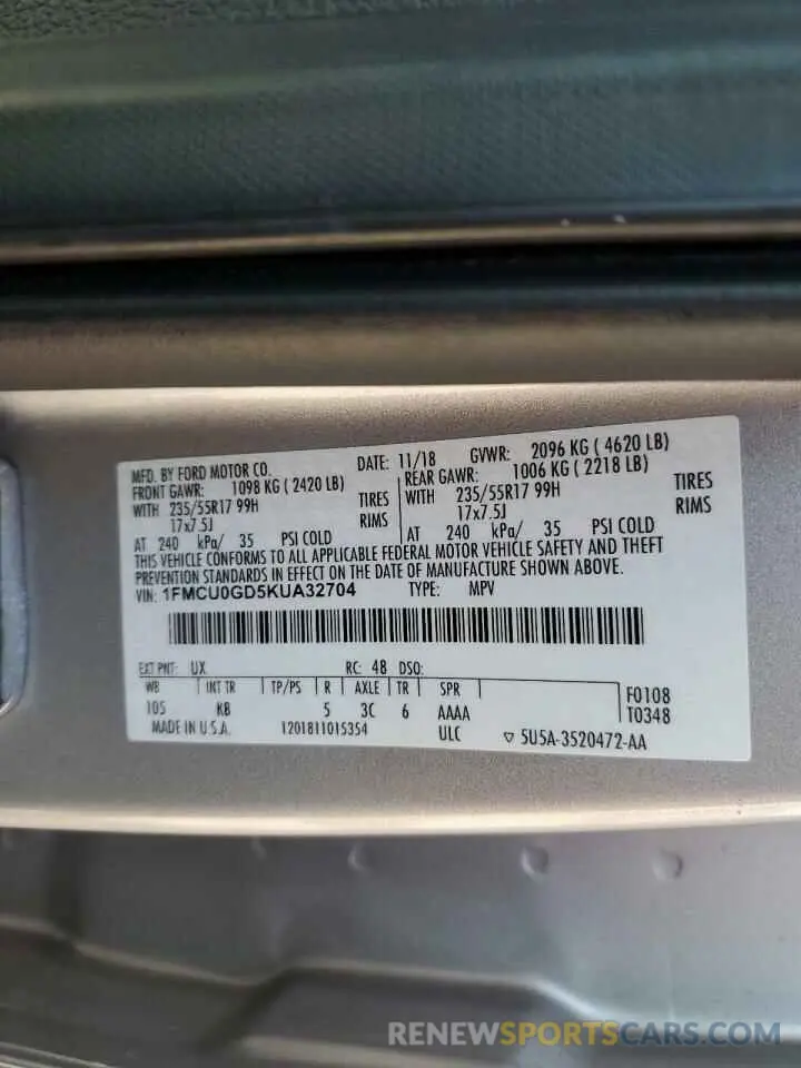 13 Photograph of a damaged car 1FMCU0GD5KUA32704 FORD ESCAPE 2019