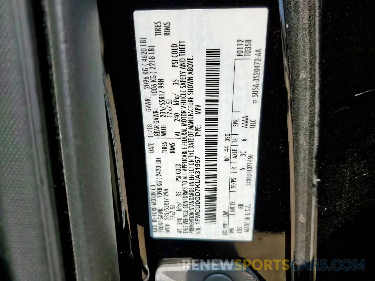 13 Photograph of a damaged car 1FMCU0GD7KUA31957 FORD ESCAPE 2019