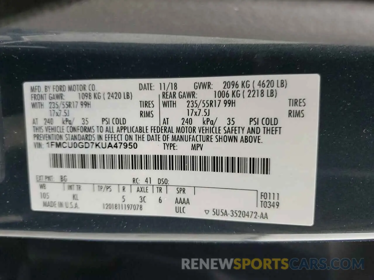 13 Photograph of a damaged car 1FMCU0GD7KUA47950 FORD ESCAPE 2019