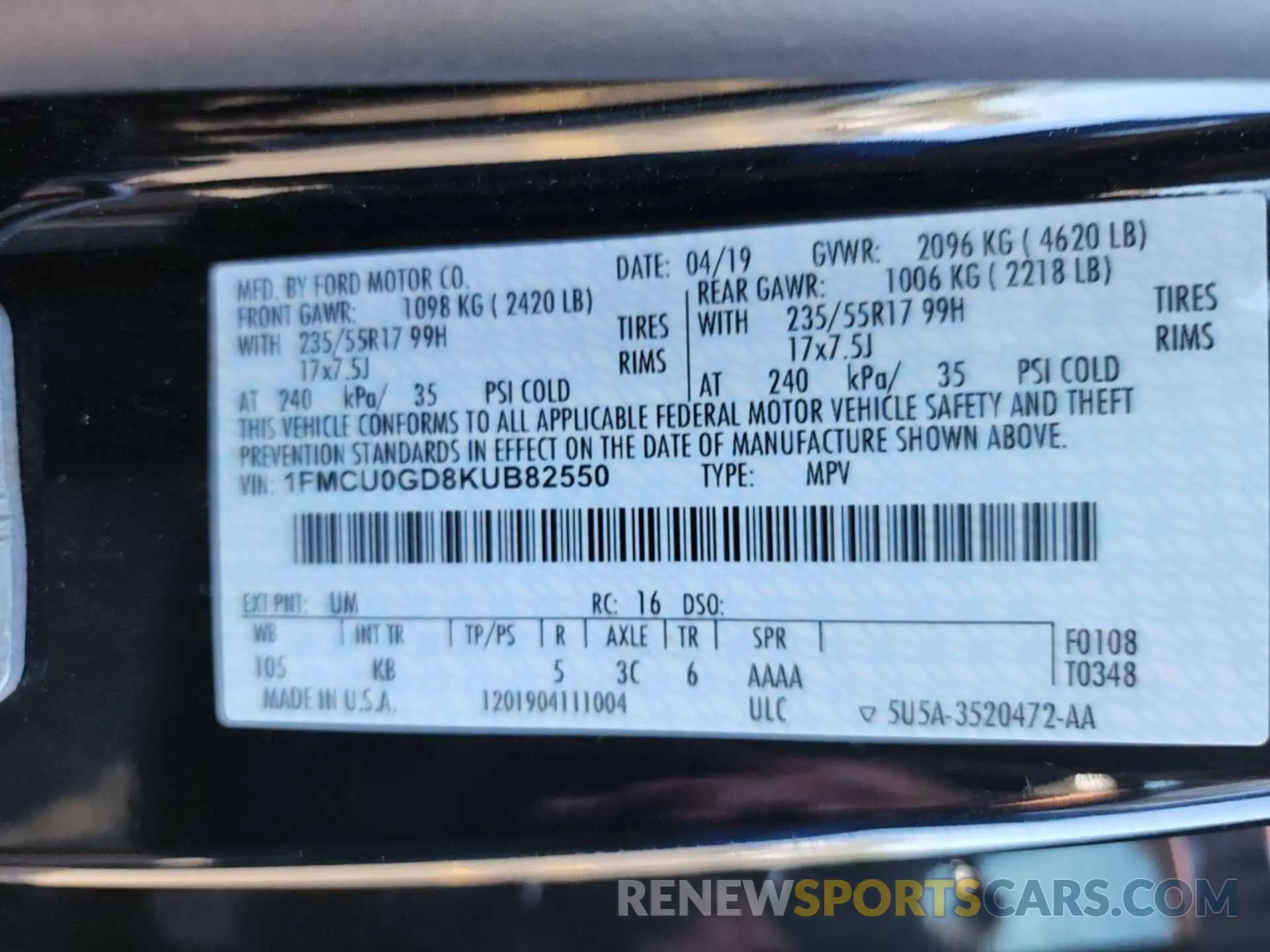 13 Photograph of a damaged car 1FMCU0GD8KUB82550 FORD ESCAPE 2019