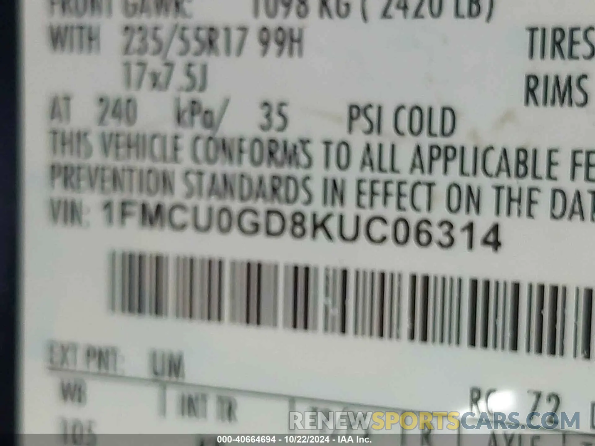 9 Photograph of a damaged car 1FMCU0GD8KUC06314 FORD ESCAPE 2019