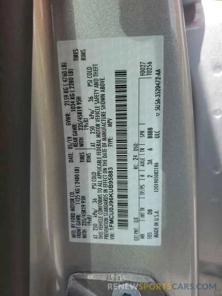 15 Photograph of a damaged car 1FMCU0J96KUB95883 FORD ESCAPE 2019
