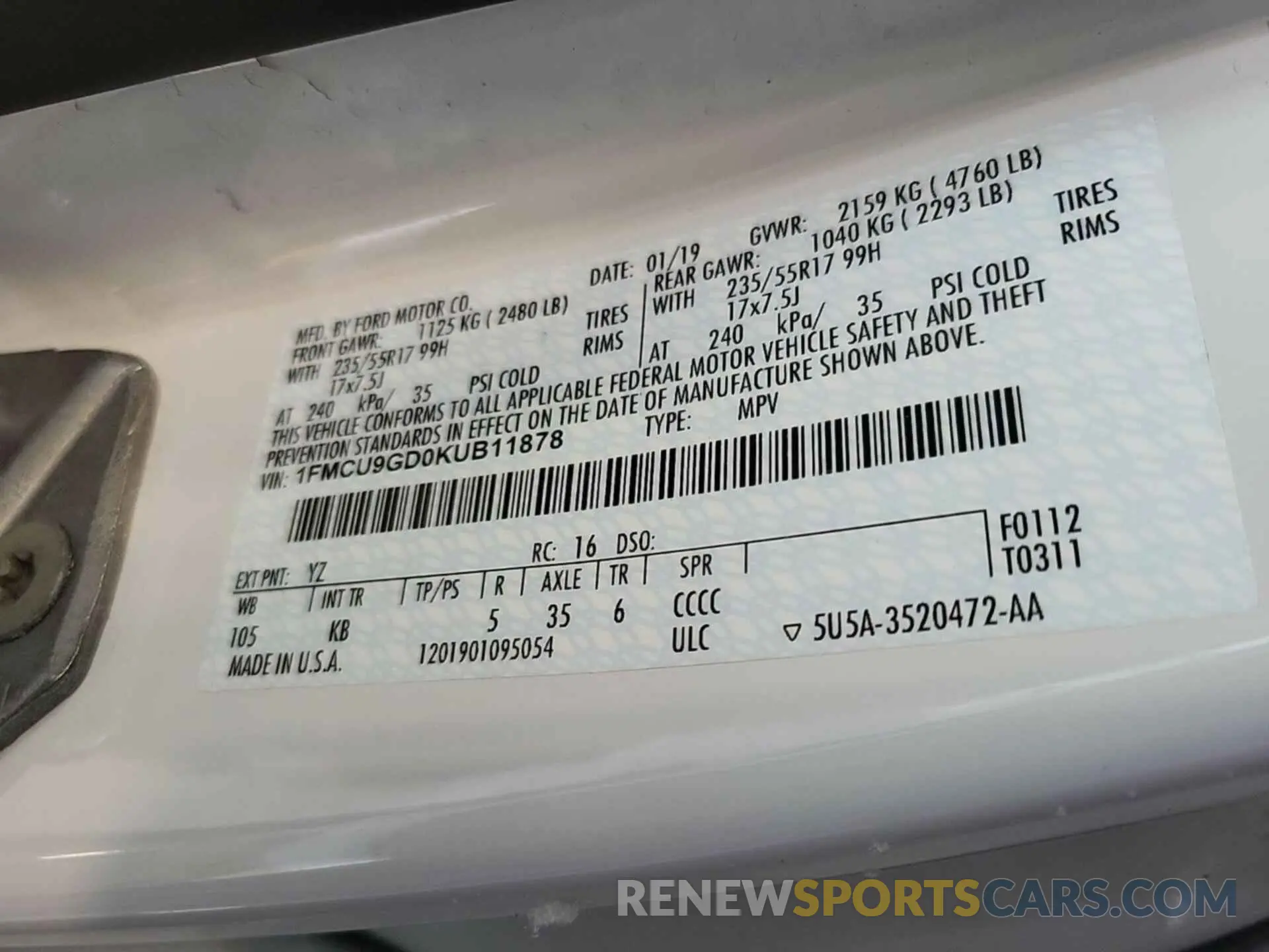 6 Photograph of a damaged car 1FMCU9GD0KUB11878 FORD ESCAPE 2019