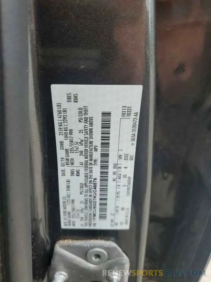 13 Photograph of a damaged car 1FMCU9GD1KUC48876 FORD ESCAPE 2019