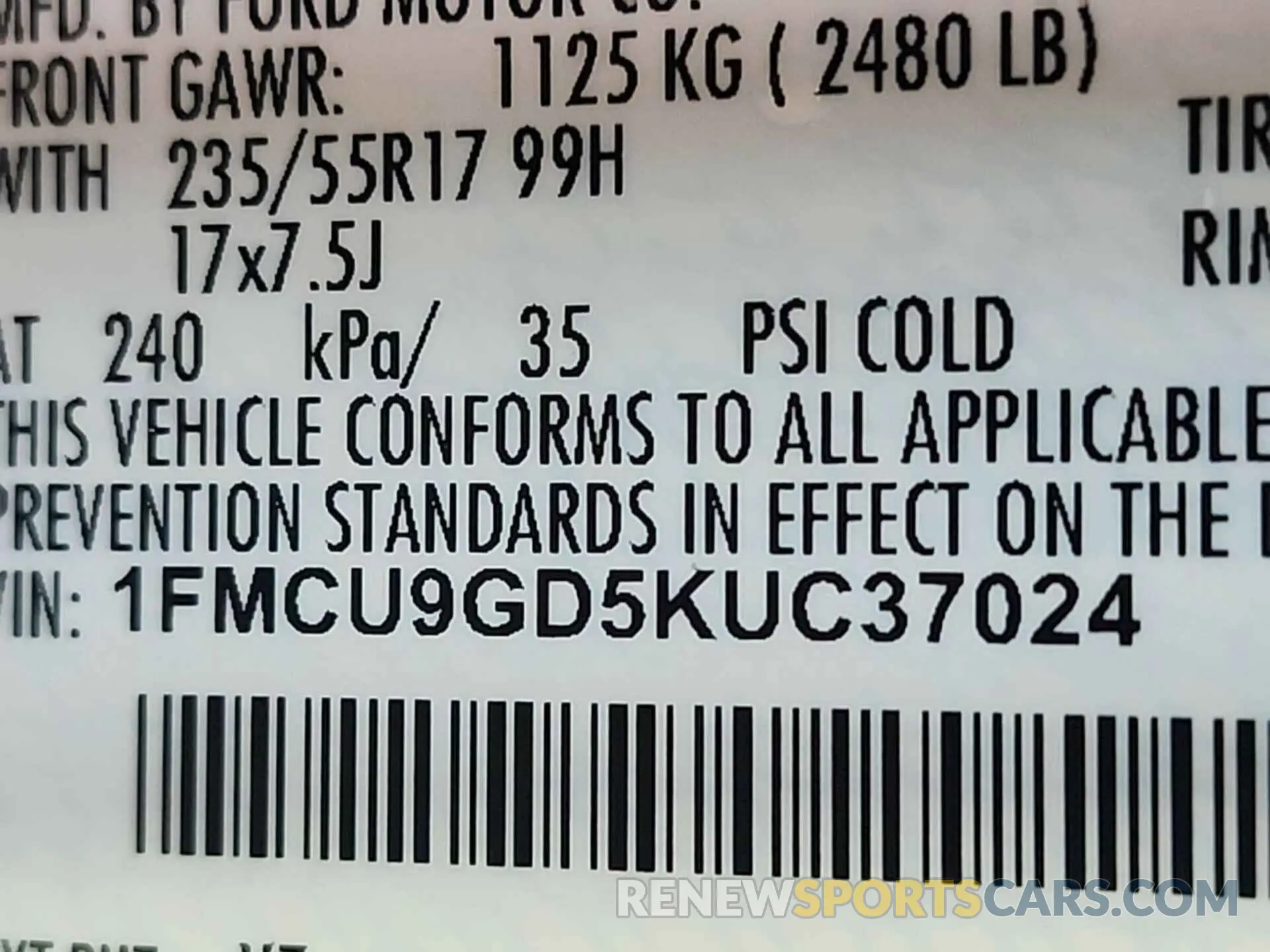 27 Photograph of a damaged car 1FMCU9GD5KUC37024 FORD ESCAPE 2019