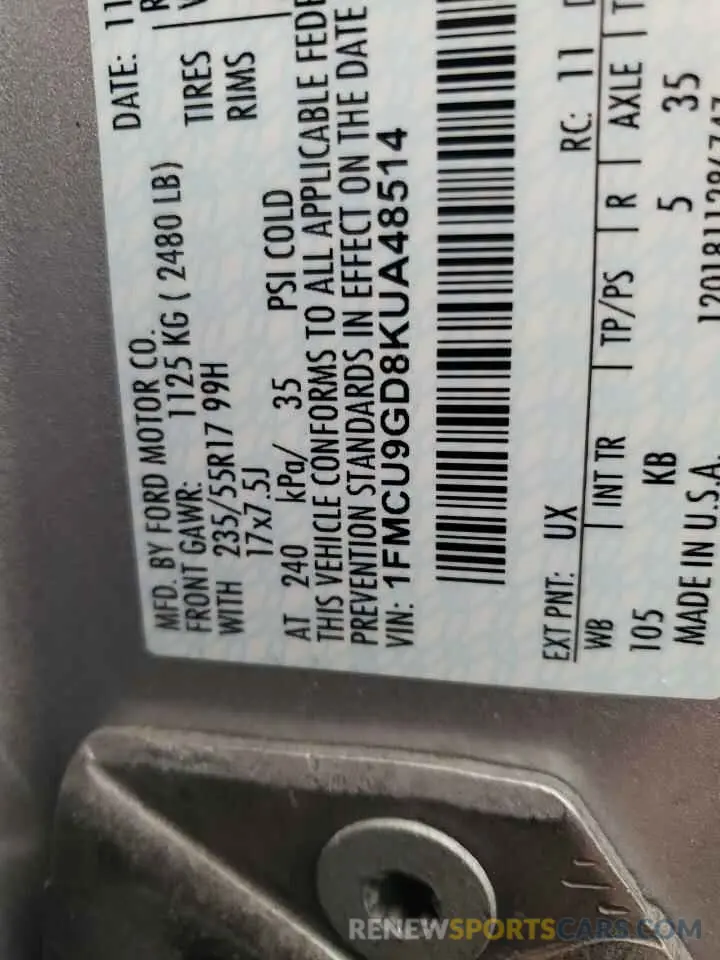 14 Photograph of a damaged car 1FMCU9GD8KUA48514 FORD ESCAPE 2019