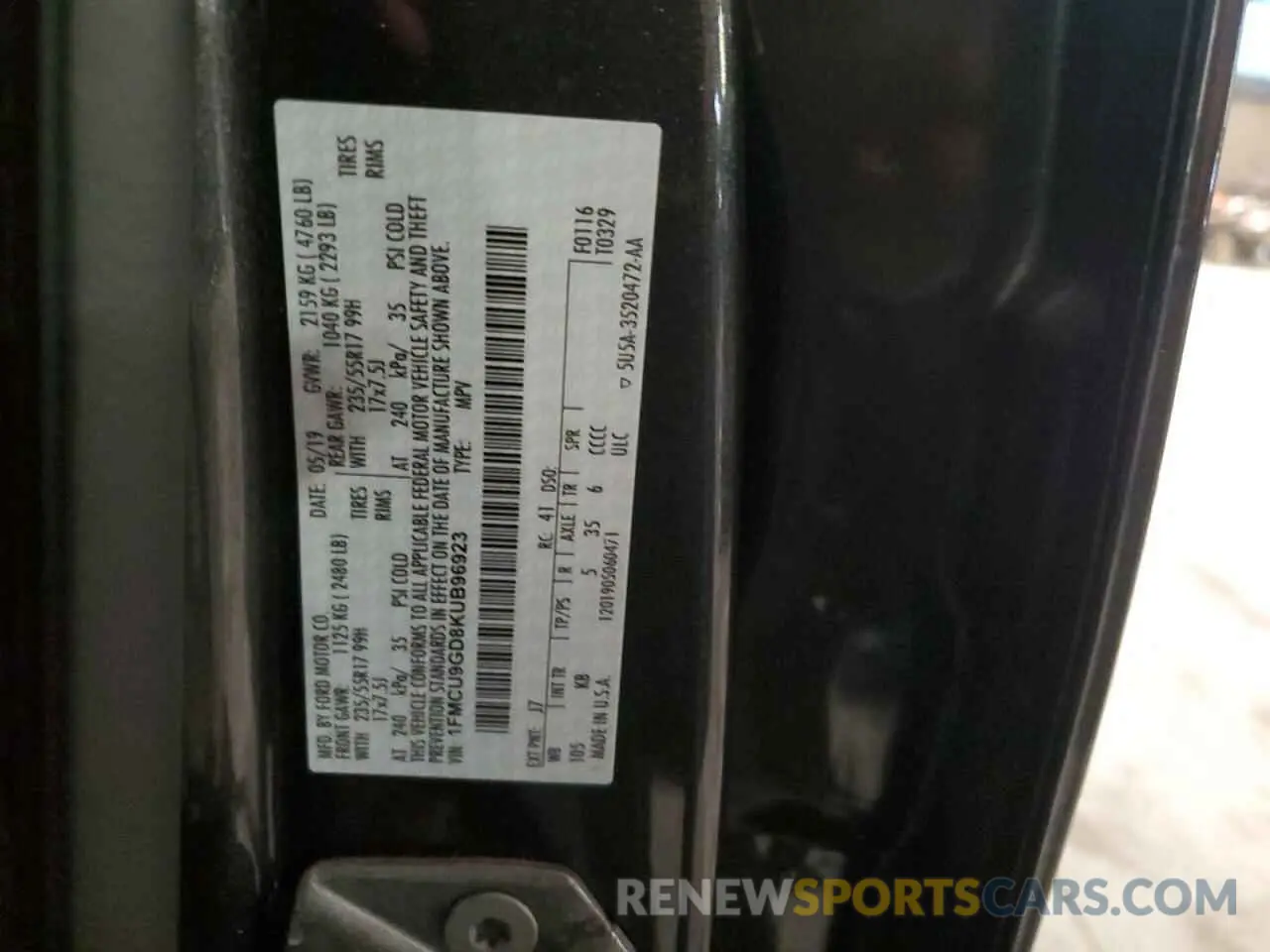 13 Photograph of a damaged car 1FMCU9GD8KUB96923 FORD ESCAPE 2019