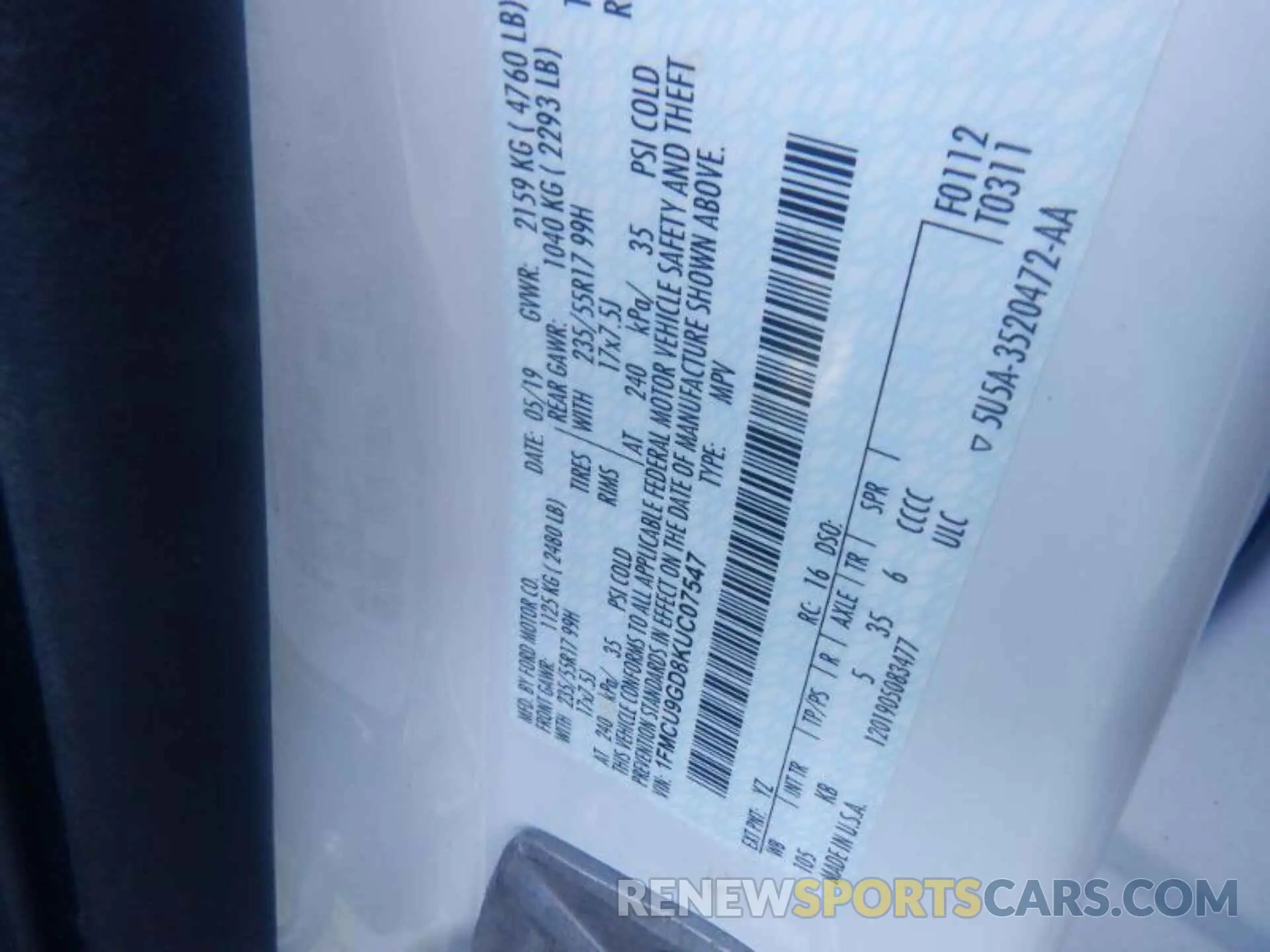 14 Photograph of a damaged car 1FMCU9GD8KUC07547 FORD ESCAPE 2019