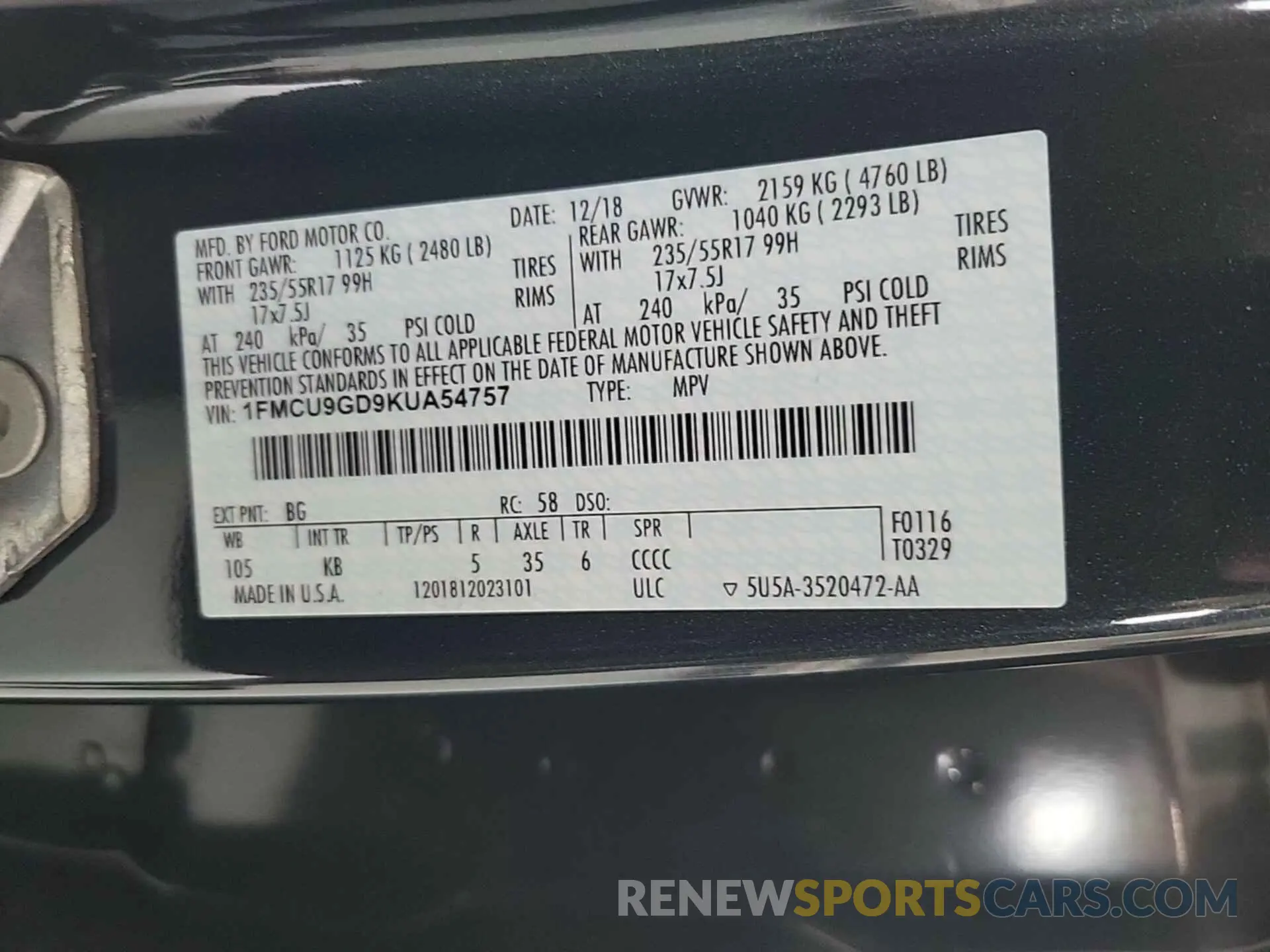 30 Photograph of a damaged car 1FMCU9GD9KUA54757 FORD ESCAPE 2019
