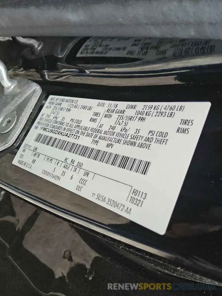 14 Photograph of a damaged car 1FMCU9GDXKUA27731 FORD ESCAPE 2019