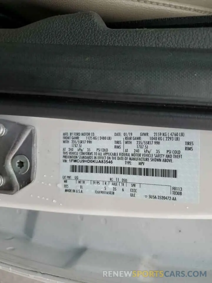 15 Photograph of a damaged car 1FMCU9HD0KUA83546 FORD ESCAPE 2019
