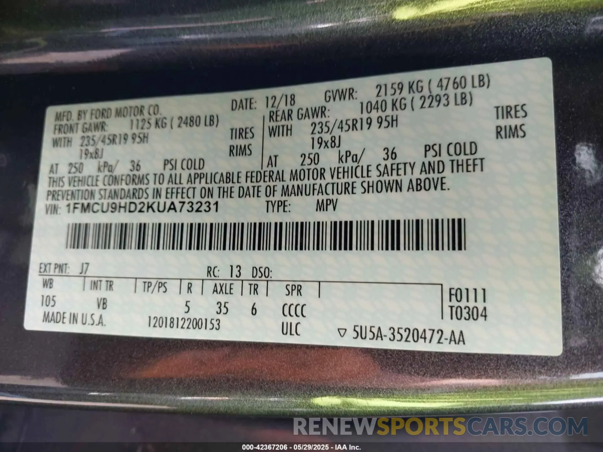9 Photograph of a damaged car 1FMCU9HD2KUA73231 FORD ESCAPE 2019