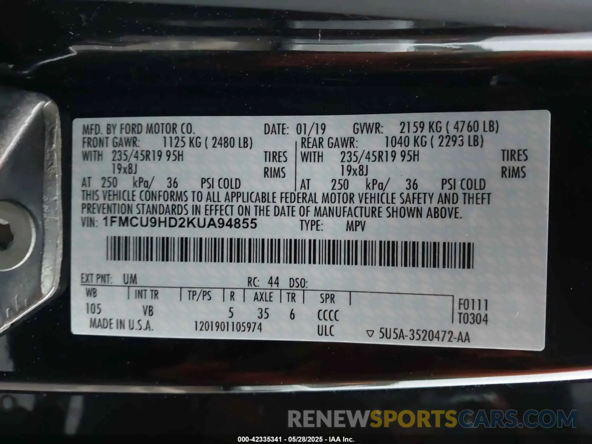 9 Photograph of a damaged car 1FMCU9HD2KUA94855 FORD ESCAPE 2019
