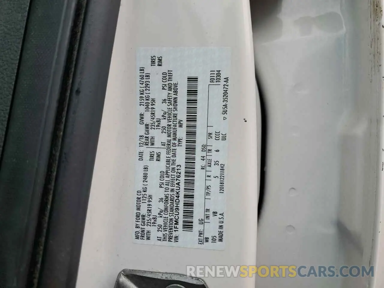 15 Photograph of a damaged car 1FMCU9HD4KUA76213 FORD ESCAPE 2019